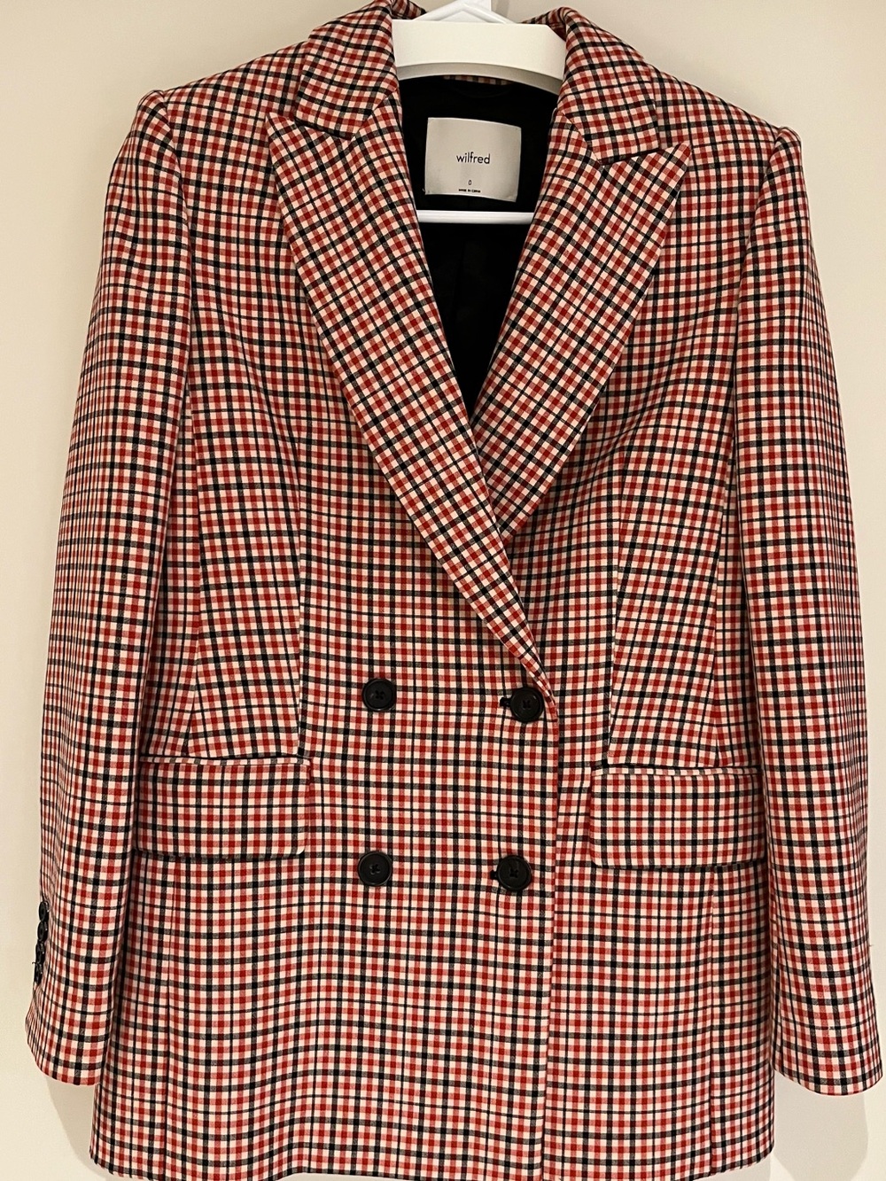 Wilfred Red and Black Mini Plaid Double-Breasted Blazer